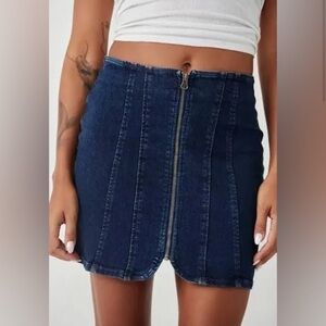 We The Free - Free People Layla High Waisted Zip Front Blue Denim Mini Skirt 10